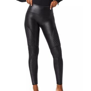 EUC Spanx Faux Leather Moto Leggings, Size Medium